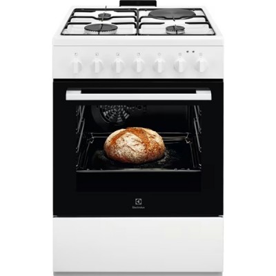 Плита Electrolux комбінована 3 газ + 1 електро, 57л, 60x60см, конвекція, білий