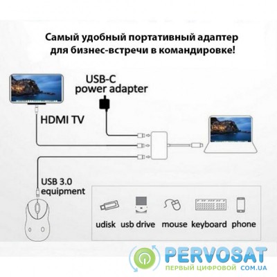 Переходник Dynamode Dynamode USB3.1 Type-C to 1хHDMI, 1хUSB 3.0, 1хUSB Type-C Fe (Multiport USB 3.1 Type-C to HDMI)