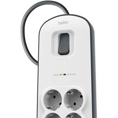 Подовжувач-фільтр мережевий Belkin 6хТип F, 3x1.5мм кв, 16А, 2xUSB-A 2.4A, з захистом від перенапруги, 2м, білий