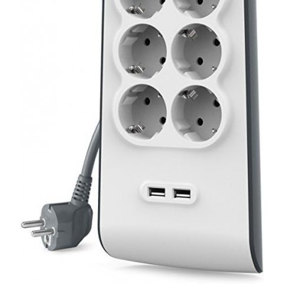 Подовжувач-фільтр мережевий Belkin 6хТип F, 3x1.5мм кв, 16А, 2xUSB-A 2.4A, з захистом від перенапруги, 2м, білий