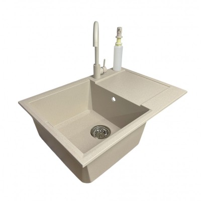 Набір кухонний Adamant Horizon Medium, штучний камінь, прямокут., з крилом, 700х500х230мм, чаша - 1, врізна, Avena + змішувач та дозатор