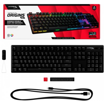 Клавіатура механічна HyperX Alloy Origins PBT, 104key, Aqua, USB-A, ENG/RU, RGB, чорний