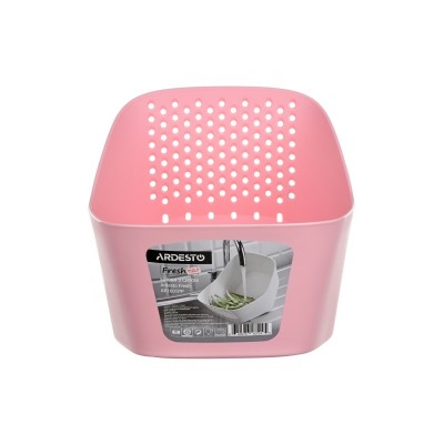 Миска з ситом Ardesto Fresh, рожевий, пластик