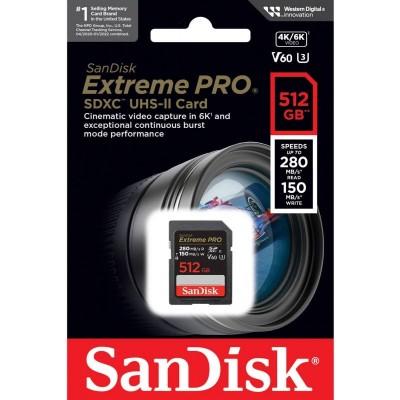 Карта пам'яті SanDisk SD  512GB C10 UHS-II U3 R280/W150MB/s Extreme Pro V60