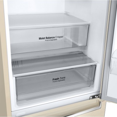 Холодильник LG з нижн. мороз., 203x60х68, холод.відд.-277л, мороз.відд.-107л, 2дв., А++, NF, інв., диспл внутр., зона св-ті, Metal Fresh, бежевий