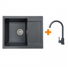 Набір кухонний Adamant Minimal, штучний камінь, прямокут., з крилом, 615х495х200мм, чаша - 1, врізна, графіт + змішувач