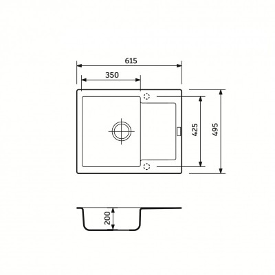 Набір кухонний Adamant Minimal, штучний камінь, прямокут., з крилом, 615х495х200мм, чаша - 1, врізна, графіт + змішувач