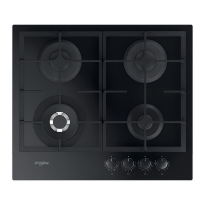 Варильна поверхня Whirlpool газова, 60см, чавун, конфорка з подвійним рядом полум'я, чорний