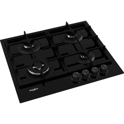 Варильна поверхня Whirlpool газова, 60см, чавун, конфорка з подвійним рядом полум'я, чорний