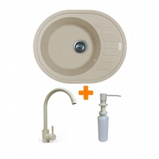 Набір кухонний Adamant Ovum, штучний камінь, овальна, з крилом, 615х495х200мм, чаша - 1, врізна, Avena + змішувач та дозатор