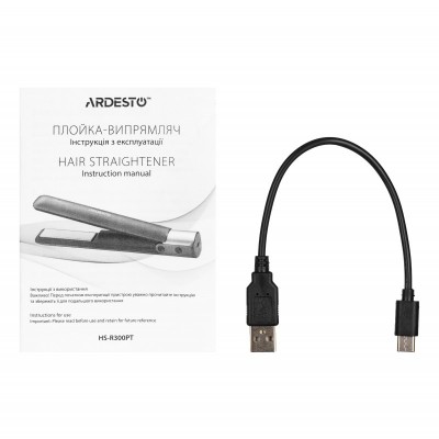 Випрямляч Ardesto Pink Touch, 50Вт, 160-200C, акумуляторний, кераміка, USB-C > USB-A, сірий+рожевий