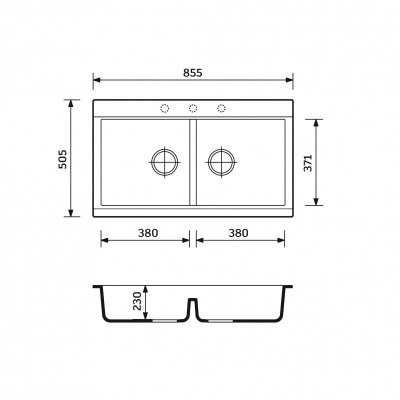 Набір кухонний Adamant Similar, штучний камінь, прямокут., без крила, 885x505x230мм, чаша - 2, врізна, Old stone + змішувач + дозатор + ополіскувач склянок + коландер