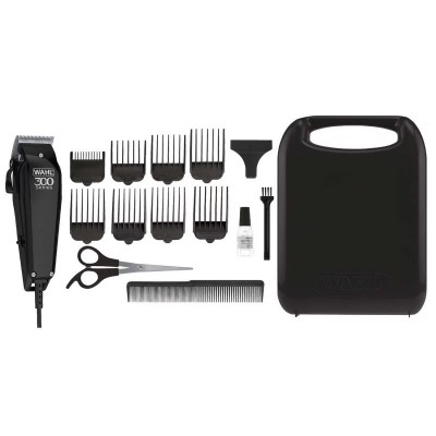 Машинка для стрижки Wahl Home Pro 300, мережа, вібраційний мотор, насадок-10, кейс, масло та ножиці у компл., сталь, чорний