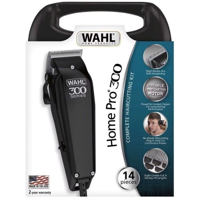 Машинка для стрижки Wahl Home Pro 300, мережа, вібраційний мотор, насадок-10, кейс, масло та ножиці у компл., сталь, чорний
