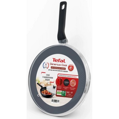 Сковорода ВОК з кришкою Tefal Generous Cook, 28см, алюміній, бакеліт, скло, чорний