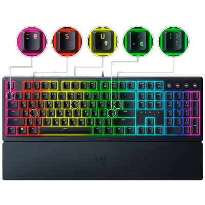 Клавіатура механічна Razer Ornata V3 104key, Mecha-Membrane Switch, USB-A, EN/UK, RGB, чорний