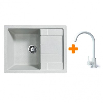 Набір кухонний Adamant Anila, штучний камінь, прямокут., з крилом, 645х495х200мм, чаша - 1, врізна, Old stone + змішувач