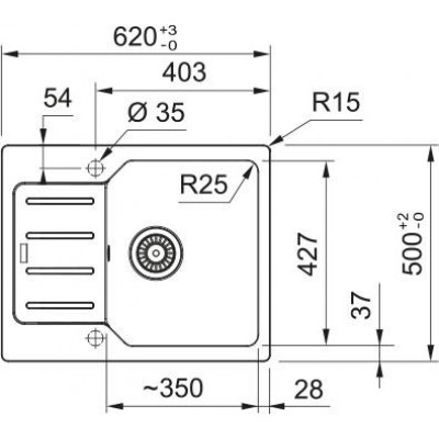 Мийка кухонна Franke City, фраграніт, прямокутник, з крилом, 620х500х190мм, чаша - 1, врізна, оборотна, UCG 611-62, бежевий