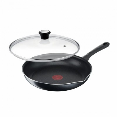 Сковорода з кришкою Tefal Day by Day, 28см, з кришкою, алюміній, бакеліт, скло, чорний