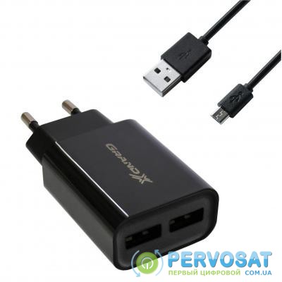 Зарядное устройство Grand-X CH-45T 5V 2,4A 2USB + cable USB -> Type C, Cu, 4A, TPE, 1m (CH-45T)