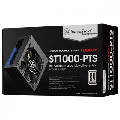 Блок живлення SilverStone STRIDER ST1000-PTS(1000W), 80+Platinum, aPFC, 12см, 24+2x8, 8xSATA, 8xPCIe, +6, модульний