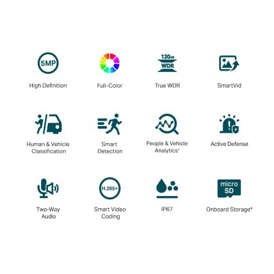 IP-Камера TP-LINK VIGI C350-2.8mm, PoE, 5Мп, 2.8 мм, H.265+, IP67, Bullet, кольорове нічне бачення, зовнішня