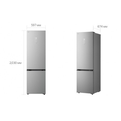 Холодильник LG з нижн. мороз., 203x60х68, холод.відд.-262л, мороз.відд.-113л, 2дв., E, NF, інв., диспл зовн., зона св-ті, сріблястий