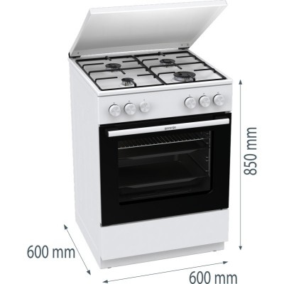 Плита Gorenje  газова, 72л, 60x60см, емальовані, з кришкою, білий