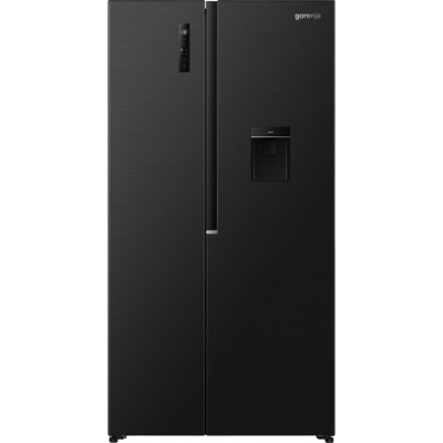 Холодильник SBS Gorenje, 179х62х92см, 2 двері, 344(197)л, А+, NF+, Інв., Зона св-ті, диспенсер, генератор льоду, Зовн. Диспл, чорний