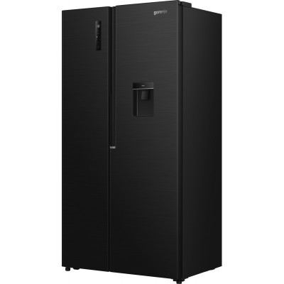 Холодильник SBS Gorenje, 179х62х92см, 2 двері, 344(197)л, А+, NF+, Інв., Зона св-ті, диспенсер, генератор льоду, Зовн. Диспл, чорний