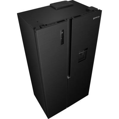 Холодильник SBS Gorenje, 179х62х92см, 2 двері, 344(197)л, А+, NF+, Інв., Зона св-ті, диспенсер, генератор льоду, Зовн. Диспл, чорний