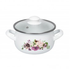 Каструля Ardesto Magic Flowers, скляна кришка, 2.0 л, біла, емальована Каструля Ardesto Magic Flowers, скляна кришка, 2.0 л, біла, емальована