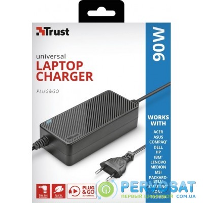 Trust Plug &amp; Go 90W Universal Laptop Charger BLACK