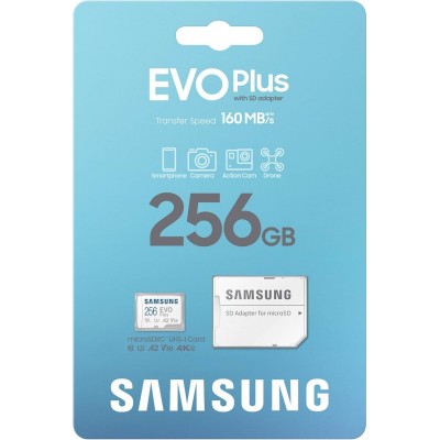 Карта пам'яті Samsung microSD 256GB C10 UHS-I  R130MB/s Evo Plus + SD