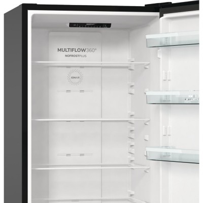 Холодильник з нижн. мороз. камерою Gorenje NRK6202EBXL4 200х60х60см, 2 двері, 235( 96)л, А++, NoFrost+ , LED дисплей, Зона св-ті, чорний