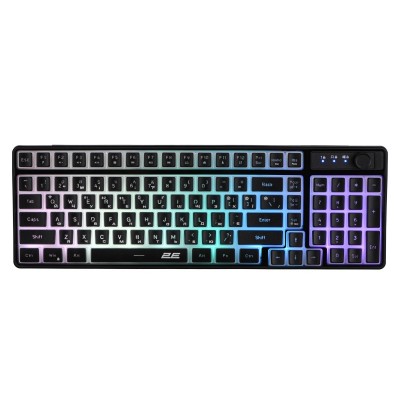 Клавіатура мембранна 2E GAMING KG390 100key, USB-A/WL/BT, EN/UA, RGB, чорний