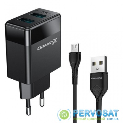 Зарядное устройство Grand-X 2USB 5V 2,4A + micro-USB cable (CH-50U)