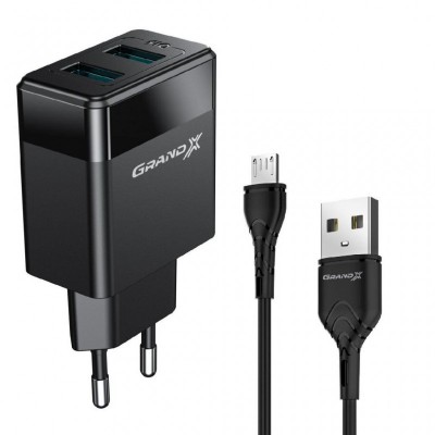 Зарядное устройство Grand-X 2USB 5V 2,4A + micro-USB cable (CH-50U)