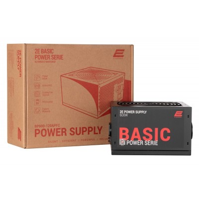 Блок живлення 2E BASIC POWER (600W), 80%, 120mm, 1xMB 24pin(20+4), 1xCPU 8pin(4+4), 3xMolex, 4xSATA, 2xPCIe 8pin(6+2)