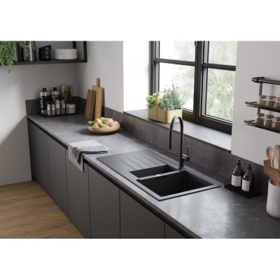 Мийка кухонна Hansgrohe S52, граніт, прямокутник, з крилом, 980х480х190мм, чаша - 1.5, накладна, S520-F530, чорний графіт