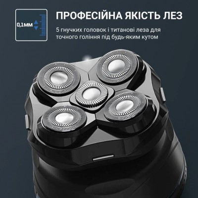 Бритва електр. для голови Rowenta роторна Gentle Bald,  бритв.головок-5, Li-Ion, сух.+волог., чорно-синій