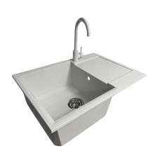 Набір кухонний Adamant Horizon Medium, штучний камінь, прямокут., з крилом, 700х500х230мм, чаша - 1, врізна, Old stone + змішувач