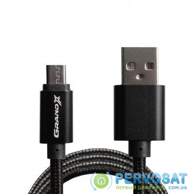 Дата кабель USB 2.0 AM to Micro 5P 1.0m Black/Black Grand-X (FM01BB)