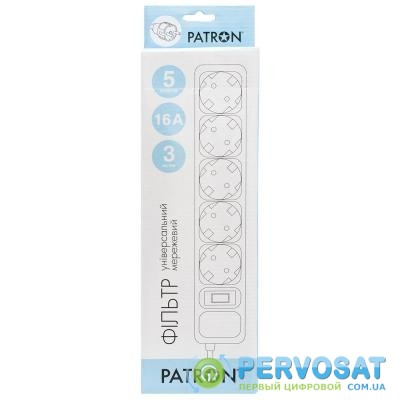 Сетевой фильтр питания PATRON 3.0 m3*1.5mm2 (SP-1653) 5 розеток BLACK (EXT-PN-SP-1653)