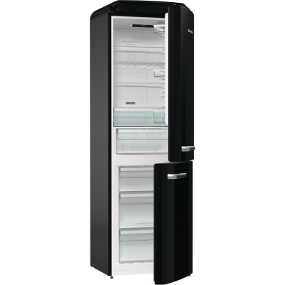 Холодильник з нижн. мороз. камерою Gorenje, 194x66x60см, 2 двері, 204(96)л, А++, Retro, NoFrost+, Внутр. Диспл, Зона св-ті, чорний