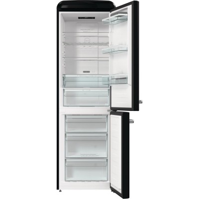 Холодильник з нижн. мороз. камерою Gorenje, 194x66x60см, 2 двері, 204(96)л, А++, Retro, NoFrost+, Внутр. Диспл, Зона св-ті, чорний