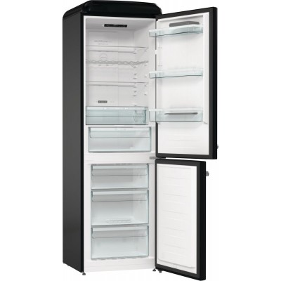 Холодильник з нижн. мороз. камерою Gorenje, 194x66x60см, 2 двері, 204(96)л, А++, Retro, NoFrost+, Внутр. Диспл, Зона св-ті, чорний
