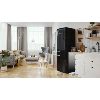 Холодильник з нижн. мороз. камерою Gorenje, 194x66x60см, 2 двері, 204(96)л, А++, Retro, NoFrost+, Внутр. Диспл, Зона св-ті, чорний