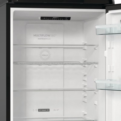 Холодильник з нижн. мороз. камерою Gorenje, 194x66x60см, 2 двері, 204(96)л, А++, Retro, NoFrost+, Внутр. Диспл, Зона св-ті, чорний