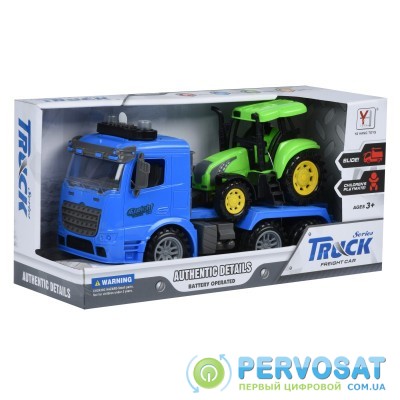 Same Toy Машинка инерционная Truck Тягач (синий) с трактором со светом и звуком